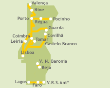 Mapa de trenes regionales en Portugal